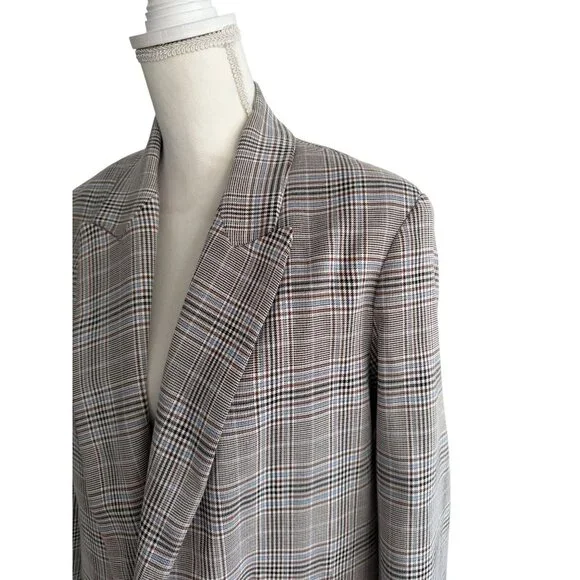 ZARA Women’s Gray Blue Plaid Oversized Blazer Jacket Size Medium - Picture 5 of 7